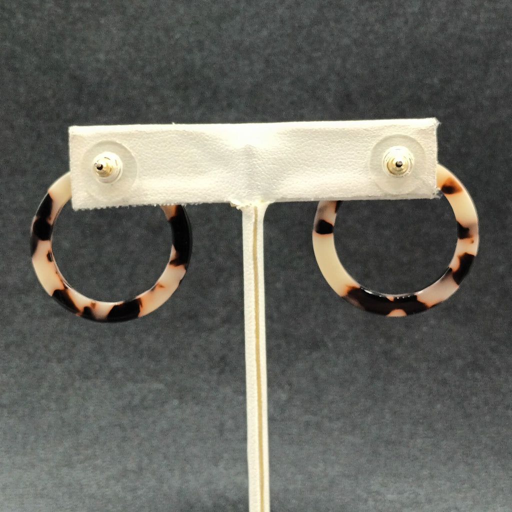 Pierced Earrings Brown Speckled Acrylic Open Circle Hoop Drop 1 1/8"