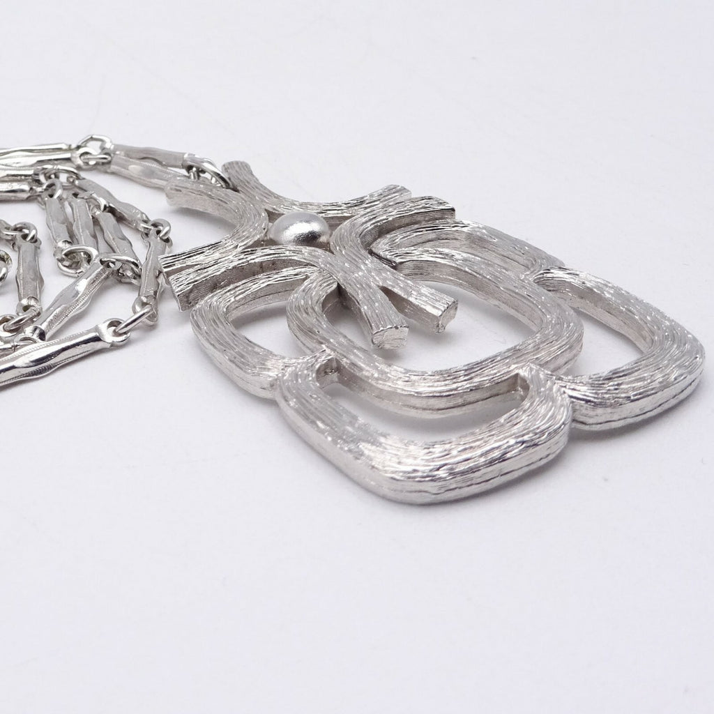 Vintage Silver tone Tube Chain Pendant Necklace 24" Estate Costume Mid Mod