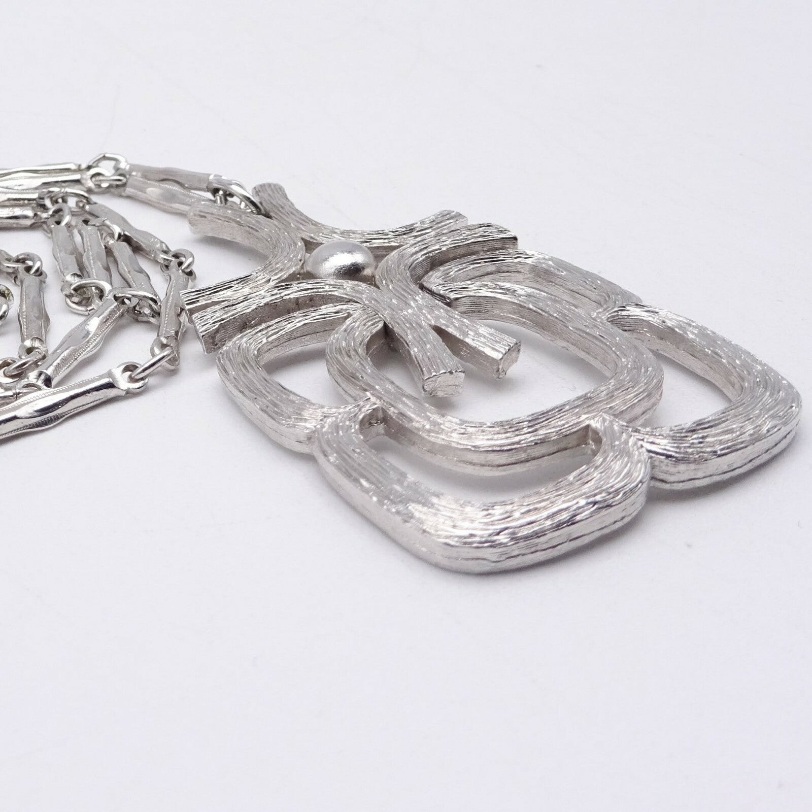 Vintage Silver tone Tube Chain Pendant Necklace 24" Estate Costume Mid Mod