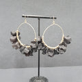 Pierced Earrings Gold tone Black Acrylic Hoops Dangle 2.5"
