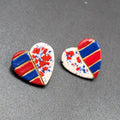 Vtg Heart Pierced Earrings Ceramic Hand Painted Patriotic Red White Blue 1.25"
