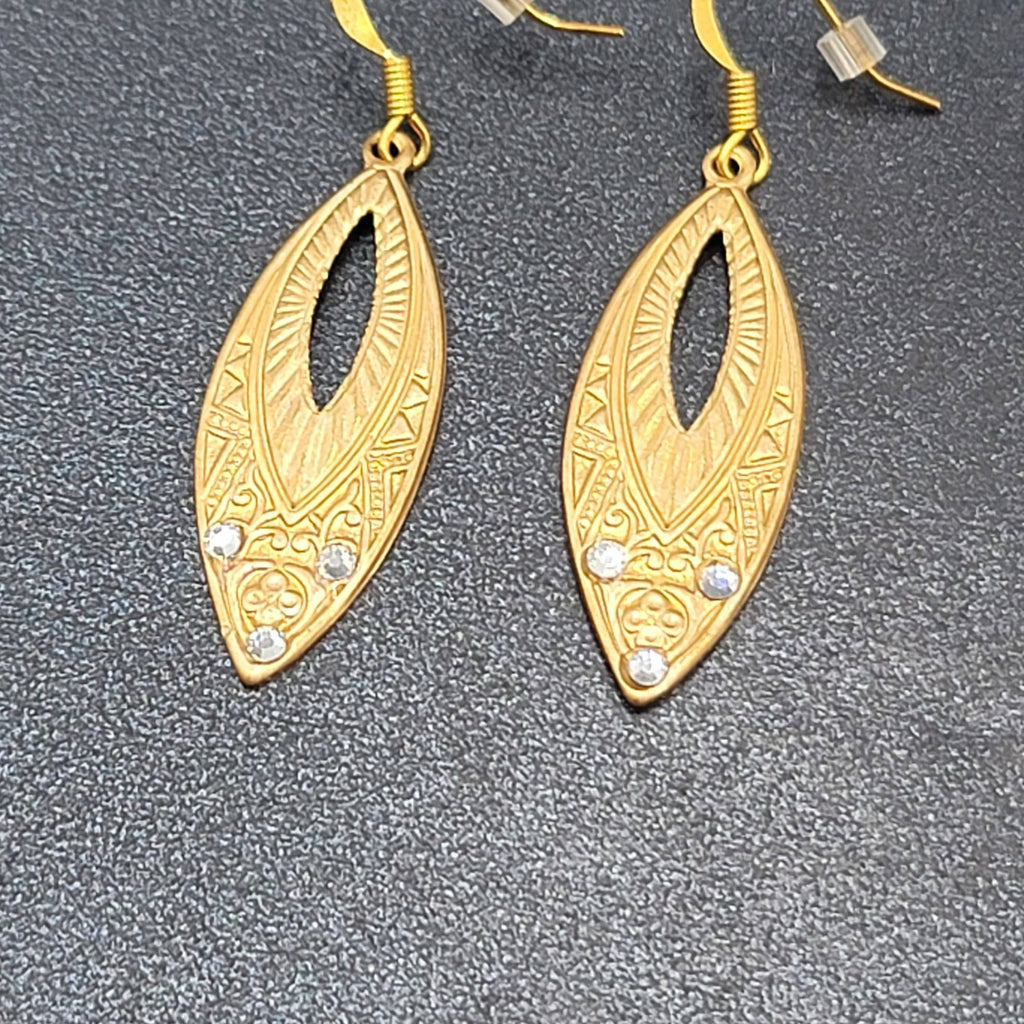 Pierced Earrings Gold tone Rhinestone Dangle 1.5"