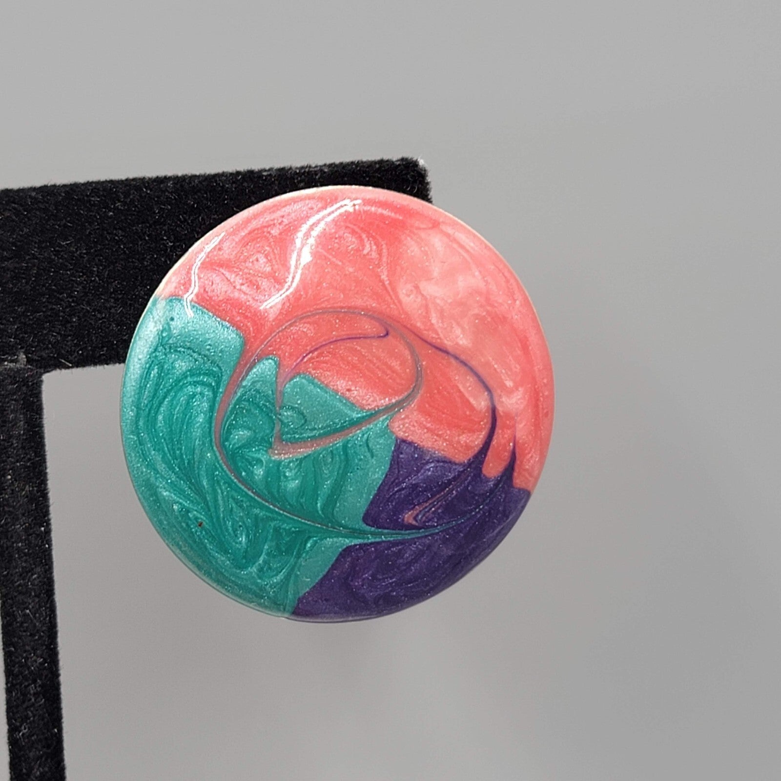 Vintage Round Enamel Pierced Earrings Pink Purple Teal Drop 1.25"