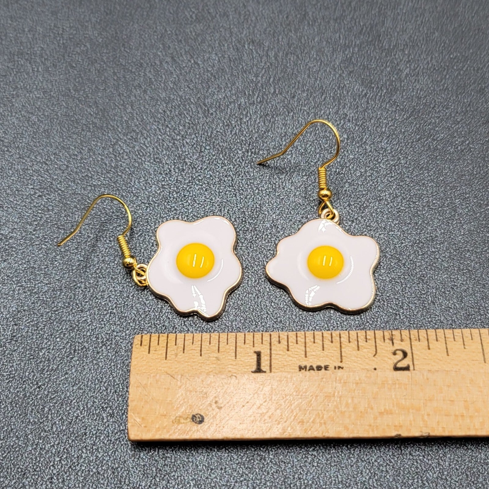 Pierced Earrings Enamel over Metal Gold tone Fried Egg 7/8"