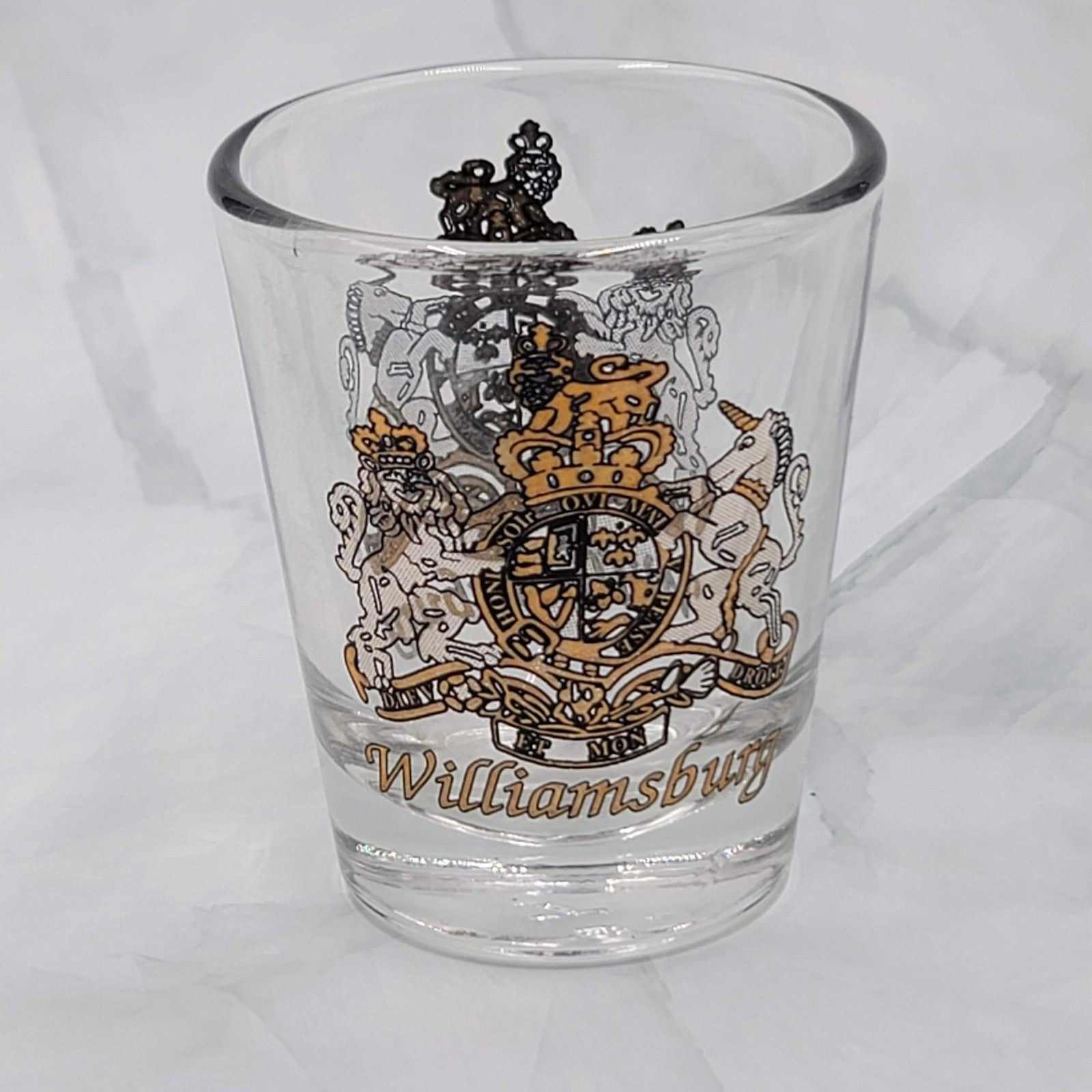 Vintage Williamsberg Shot Glass Black Gold Collectible
