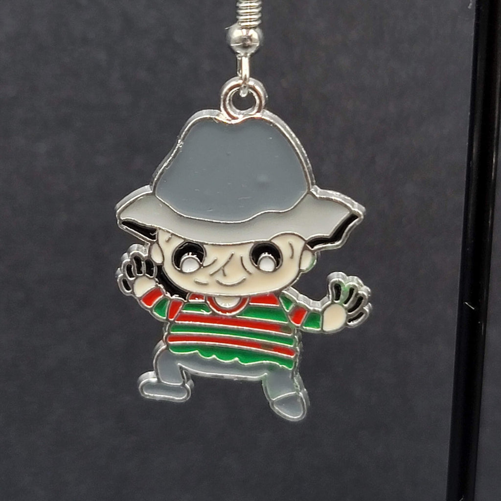 Feddy Krueger Pierced Earrings Enamel Nightmare on Elm St Horror Movie 1.25" FS