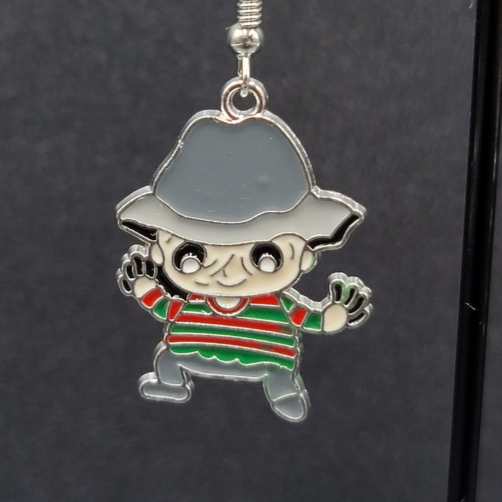 Feddy Krueger Pierced Earrings Enamel Nightmare on Elm St Horror Movie 1.25" FS