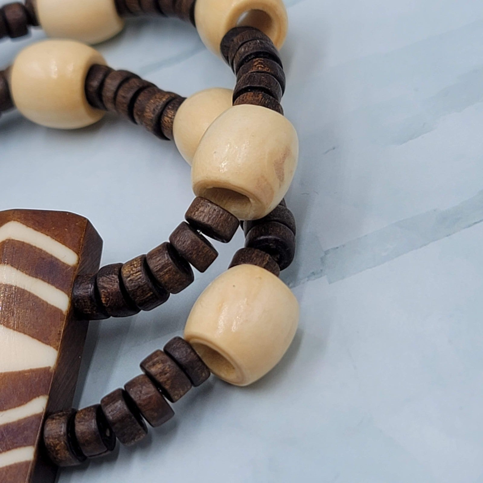 Boho Tribal Wood Bead Bracelet Elastic Stretch Double Strand 7"