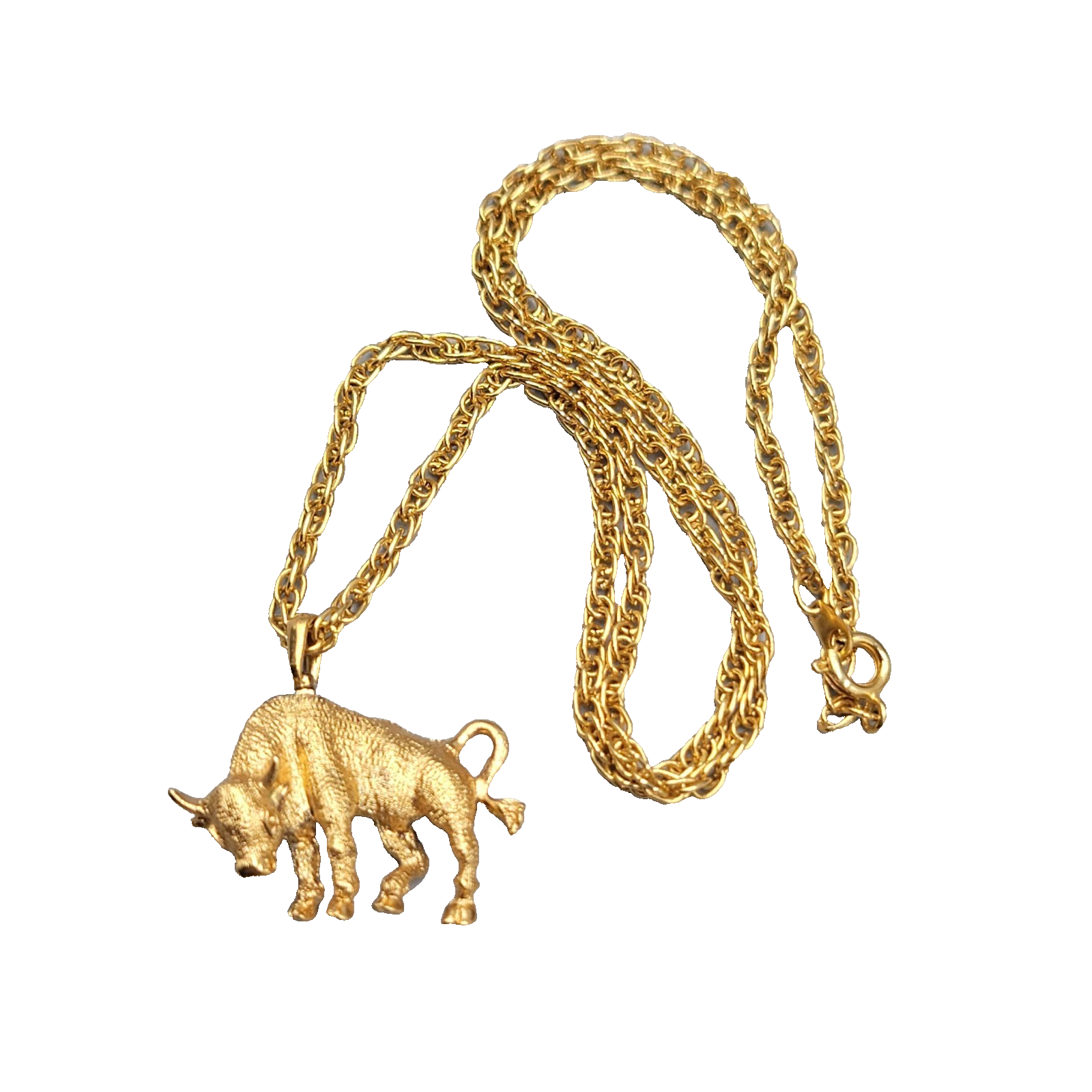 Vintage Buffalo Pendant Necklace Gold Plated 18 in
