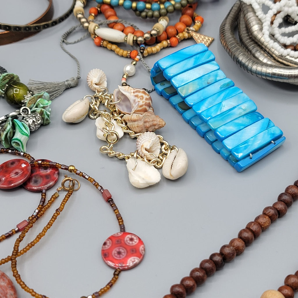 Colorful Jewelry Lot Necklaces Bracelets Beads 27 pcs All Wearble in Good Condit