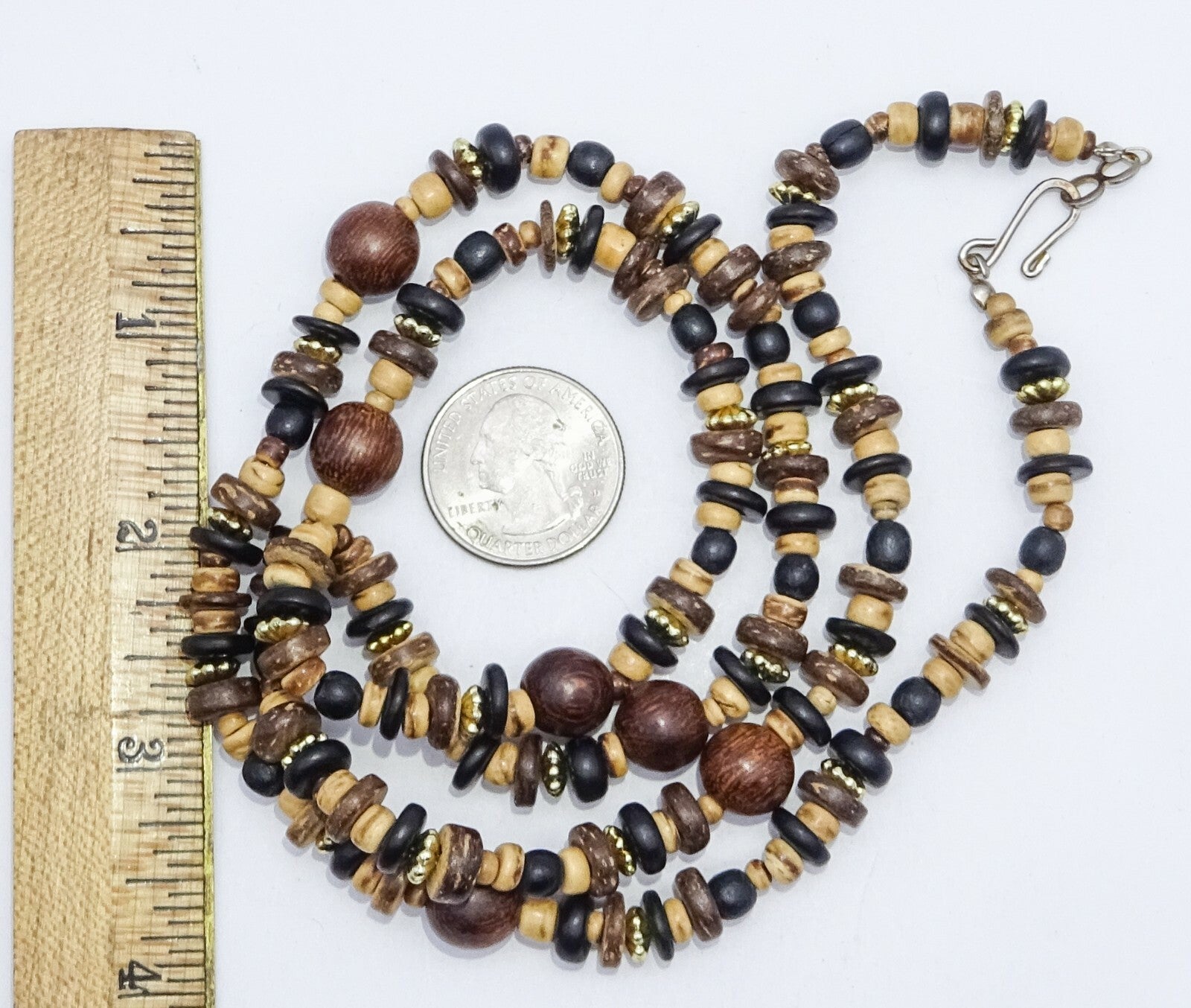 Multi Strand Wood Coconut Handmade Bead Necklace 31"