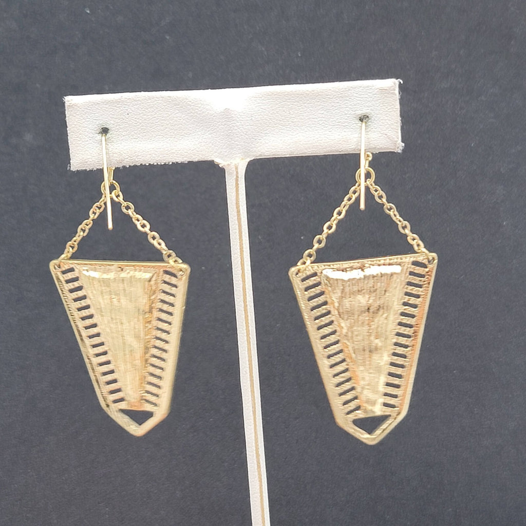 Pierced Earrings Gold tone Cream White Enamel Statement Dangle 2 1/8"