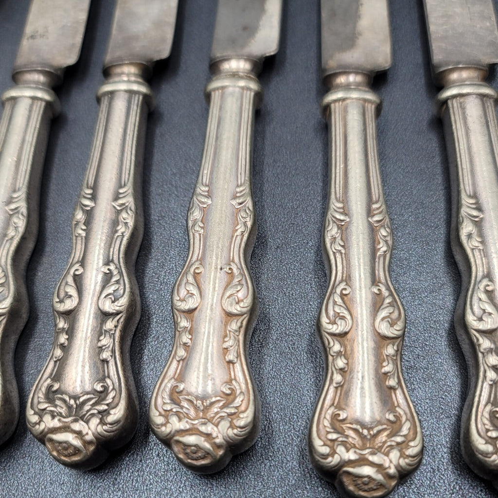 6 Antique Holmes Edwards Dinner Knives Flower 1 Serving Spoon