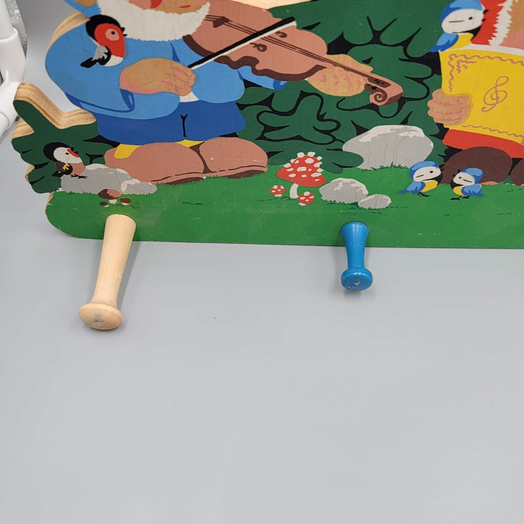 Vintage Grossman Winkl Garden Gnomes Childrens Wood Coat Hat Rack Germany