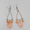 Confetti Orange Bead Pierced Earrings Silver tone Dangle 2.75"