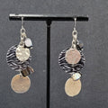 Pierced Earrings Silver tone Dangle Black Shell Beads 2"
