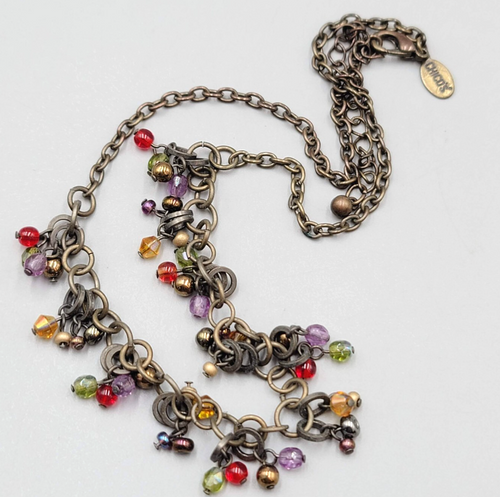 Chicos Glass Bead Necklace Bronze tone 14"-17"
