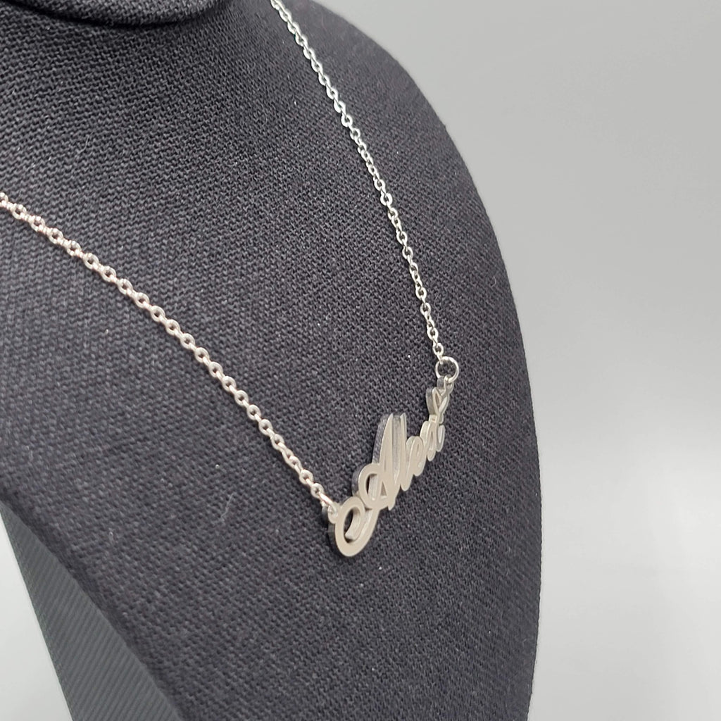 Alex Name Necklace Script Silver tone 18"