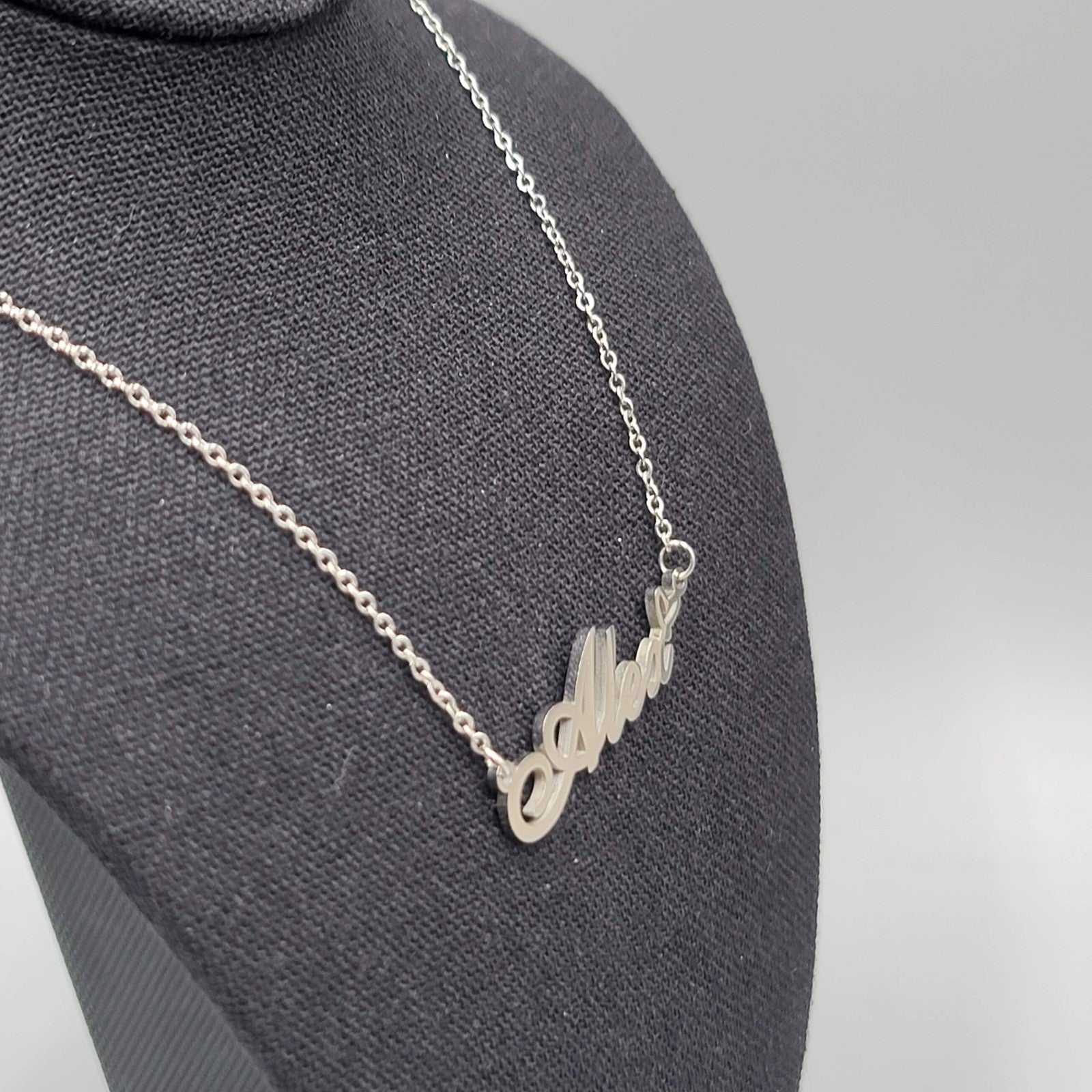 Alex Name Necklace Script Silver tone 18"