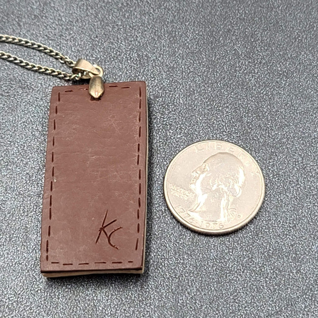 Artisan Hand Made Wood Burning Pendant Necklace Flowers Mountains Silver tone 18