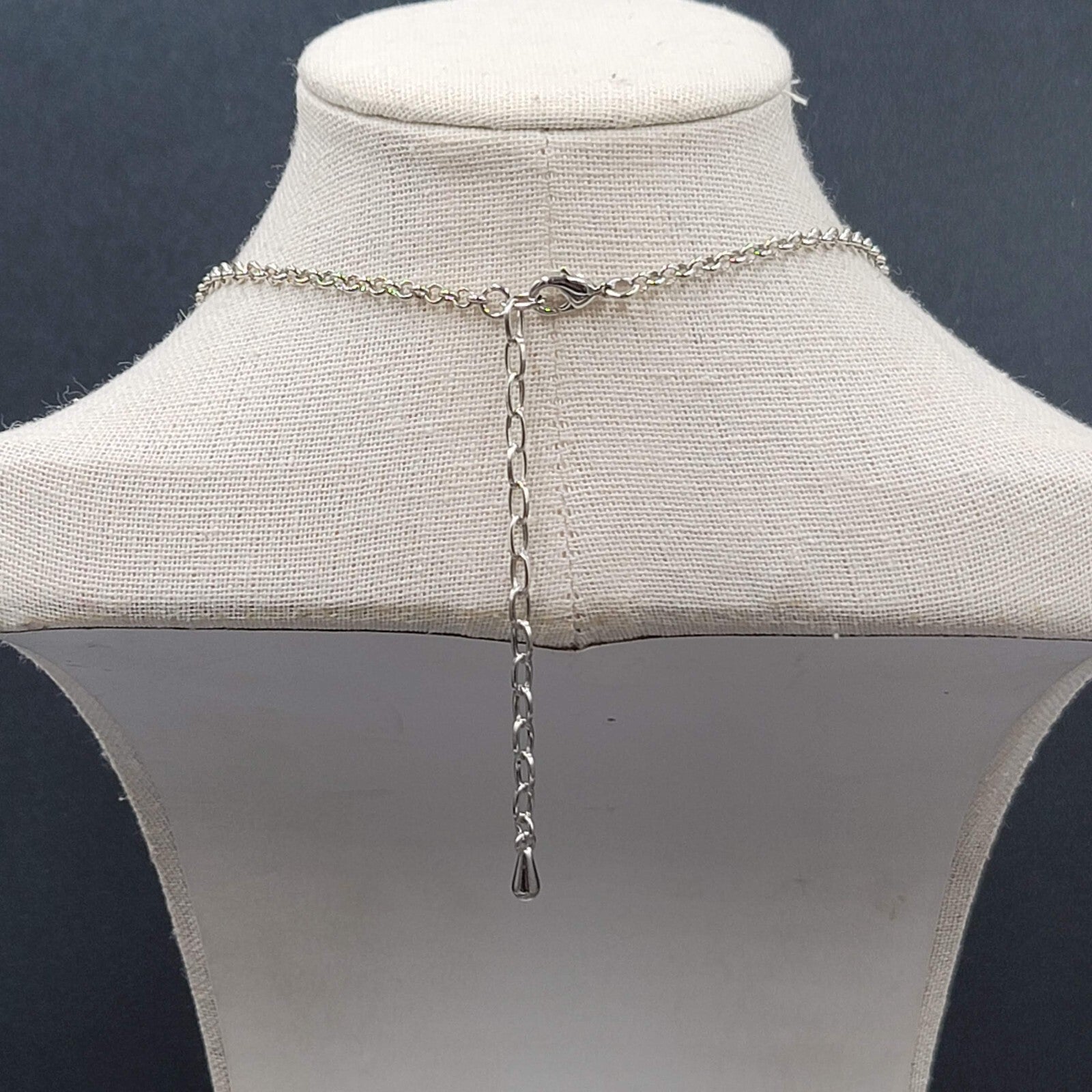 Geometric Necklace Black Accent  Silver tone Chain 16"-19"