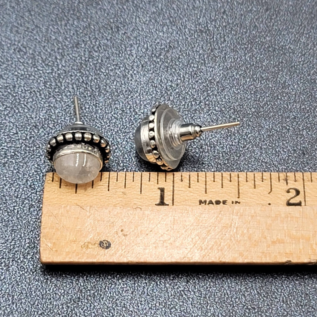 Pierced Earrings Silver tone Moonstone Oval Studs 1/2"