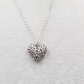 Sterling Silver Necklace Flower Embossed Puffy Heart Pendant Long Chain 30 in