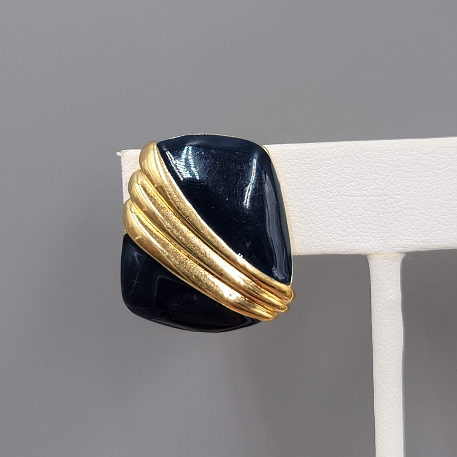 Vintage Monet Clip on Earrings Navy Blue Enamel Drop 7/8"