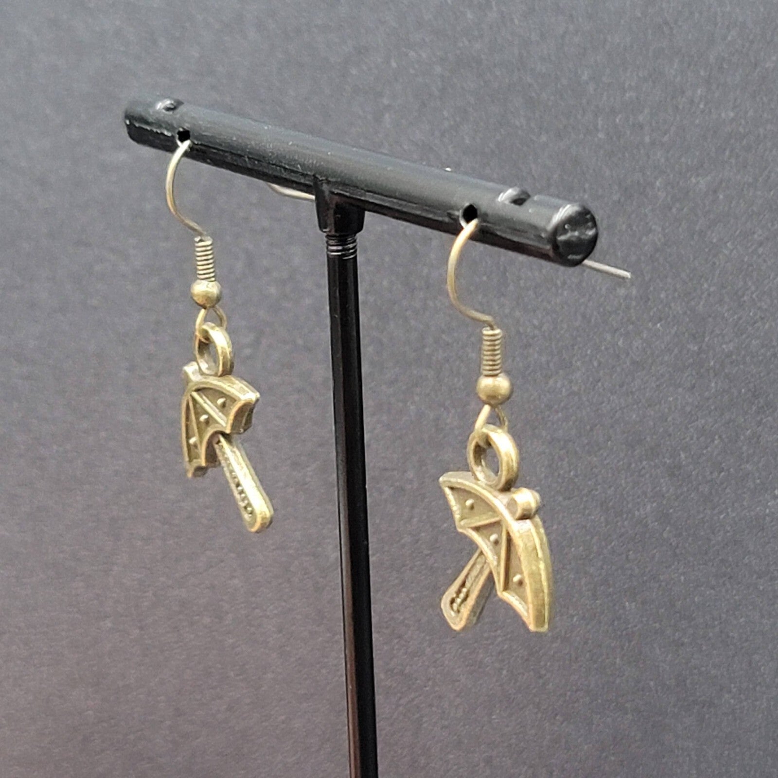 New Umbrella Pierced Earrings Embossed Bronze tone Dangle 3/4"