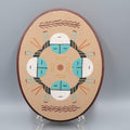 Vintage Navajo Sand Art Painting Wooden Base Signed Oval Houses of the Sun