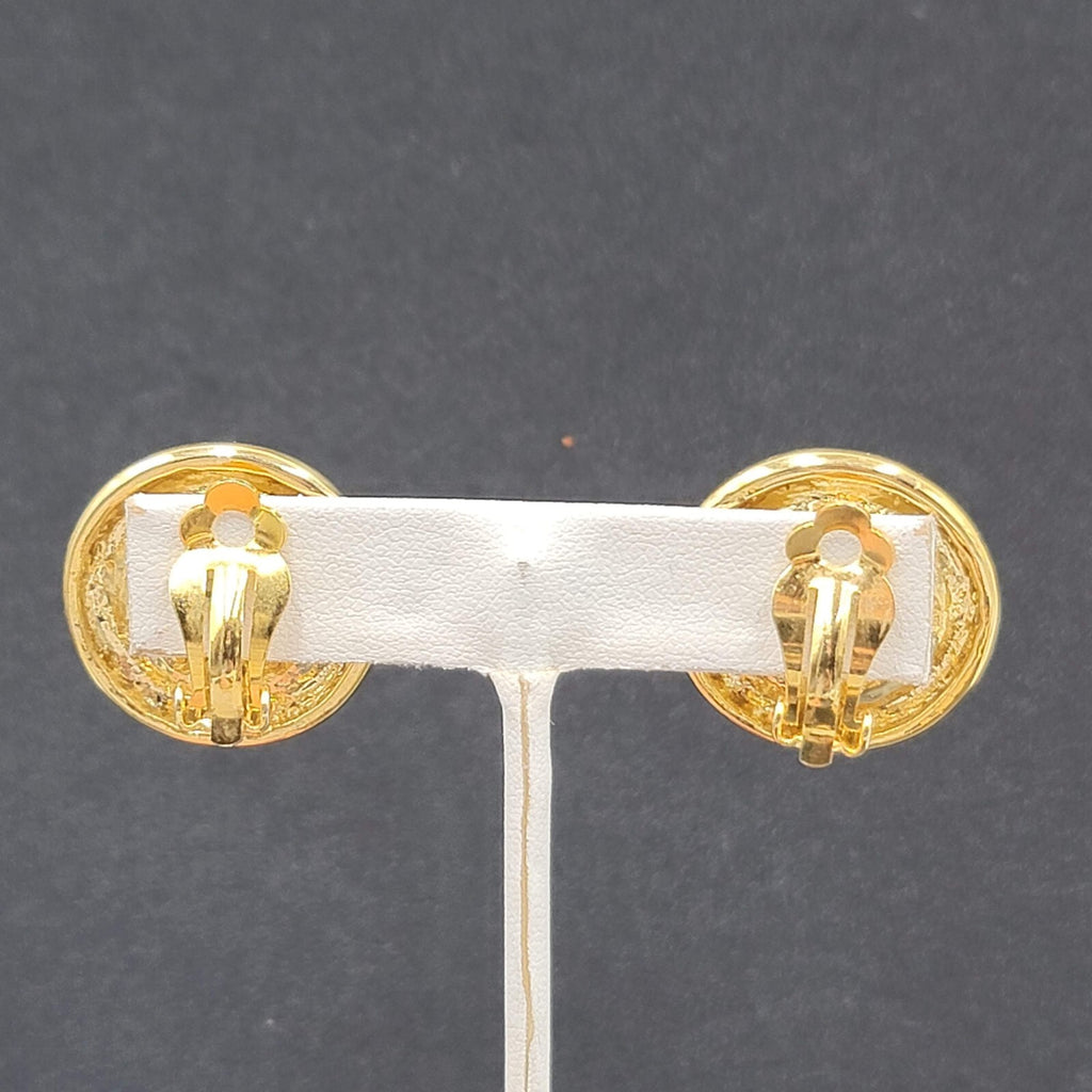 Vintage Clip on Earrings Gold tone White Acrylic Dome Drop Studs 1"