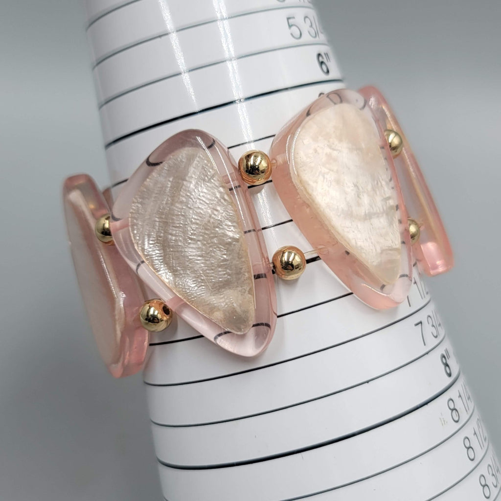 Large Pink Acrylic Statement Bracelet Gold tone Spacer Beads 6.5"