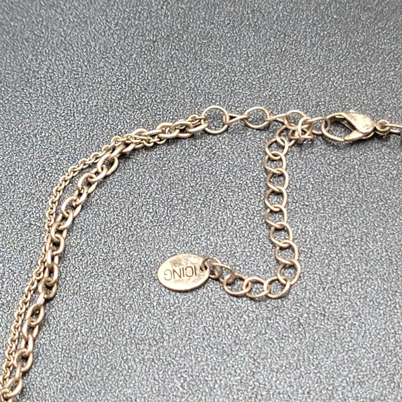 Boho Charm Necklace Layered Double Chain Silver tone Butterfly Leaf Enamel 16"