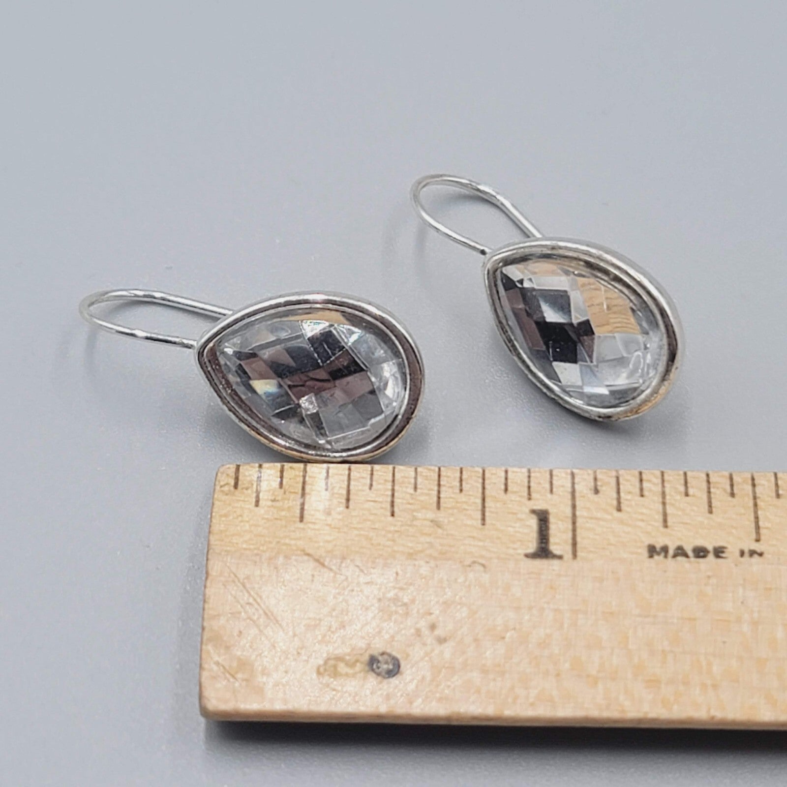 Teardrop Silver tone Pierced Earrings Drop 5/8"