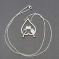 Bird Necklace Silver tone Black Clear Crystal Rhinestones Pendant 20"
