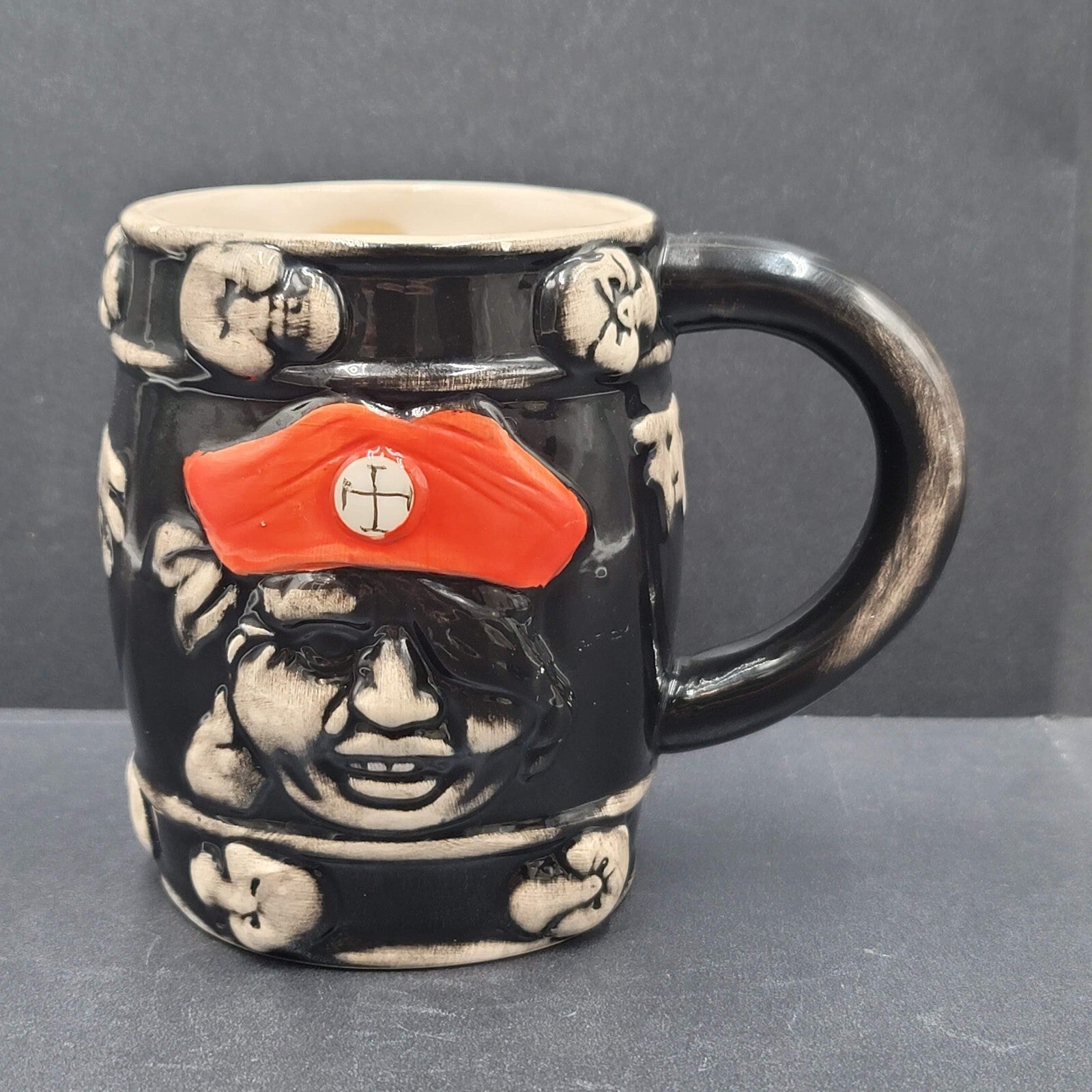 Vintage Pirate Ceramic Glazed Coffee Mug Hand Painted Unsigned Unique 4"
