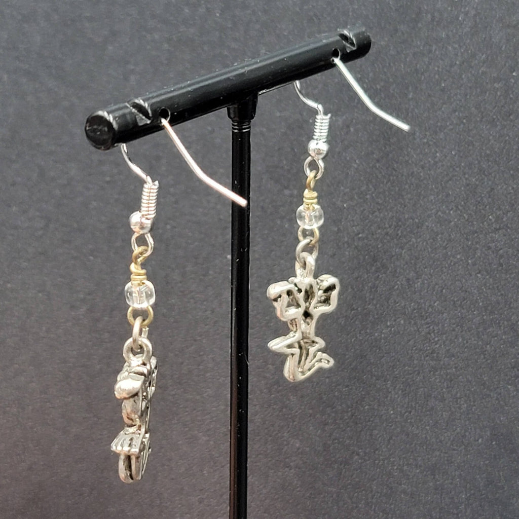Cheerleader Pierced Earrings Silver tone Beaded Dangle 1.25"