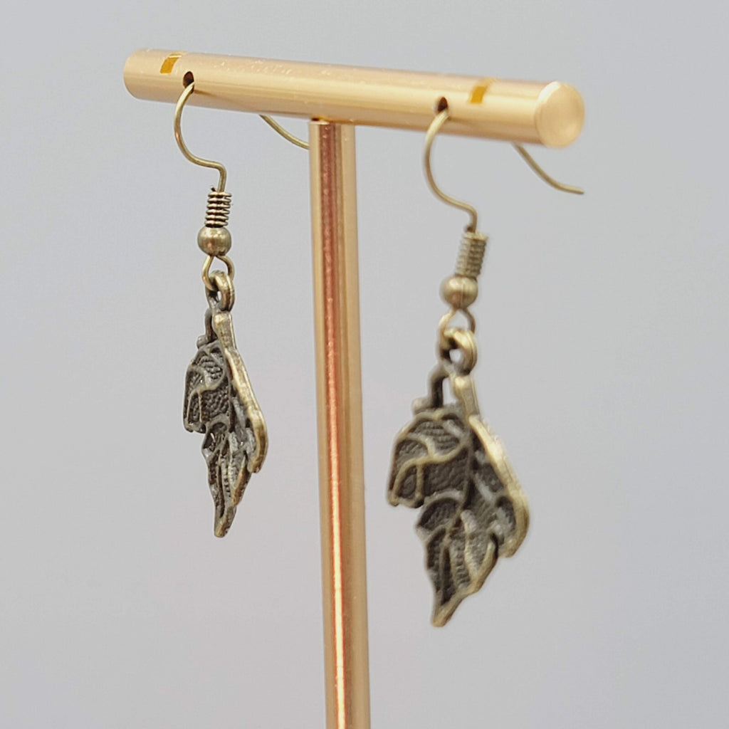 Autumn Leaf Embossed Pierced Earrings Bronze tone Dangle 1"