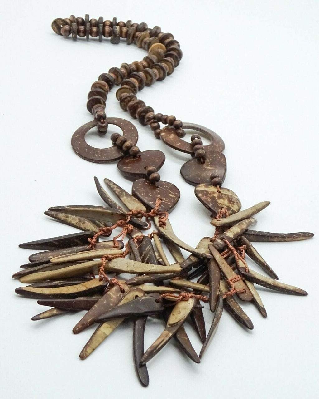 Coconut Shell Necklace Statement Beaded 32" 