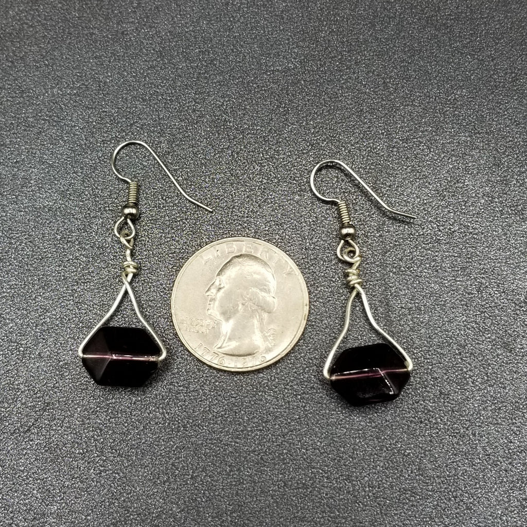 Pierced Earrings Silver tone Faceted Purple Crystal Dangle 1"