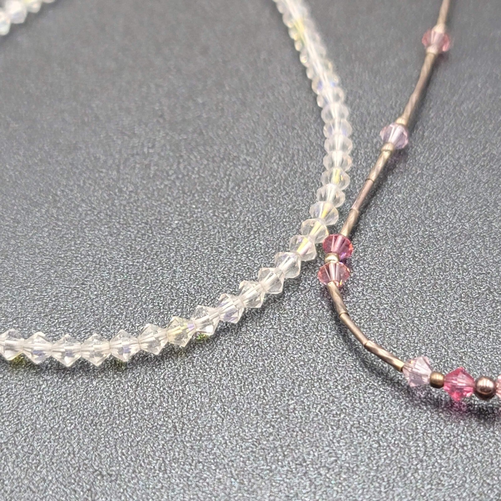 Sterling Silver Anklets Lot of 2 Pink Cleat Bi-cone Crystal Beads 9.75"