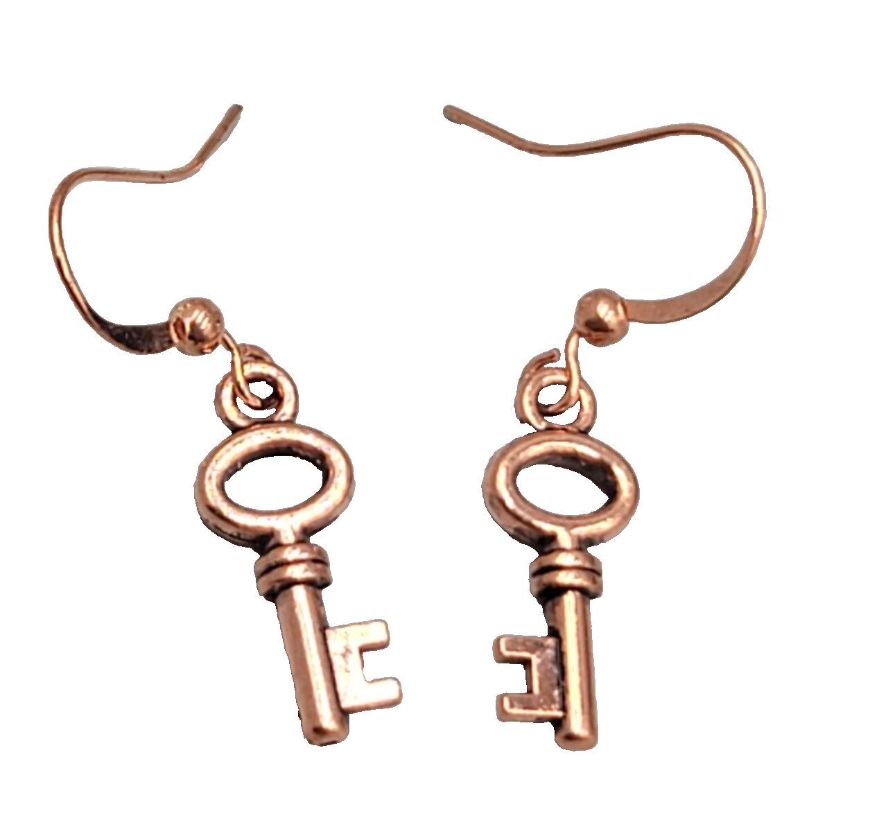 Copper tone Skeleton Key Pierced Earrings Dangle Small 3/4"