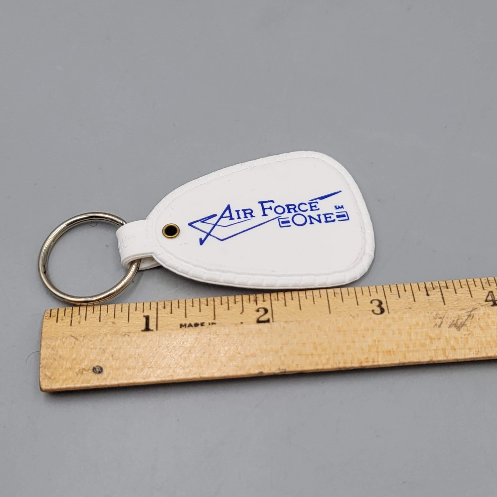 Vintage Air Force One Central Bank Denver White Vinyl Advertising Keychain Promo