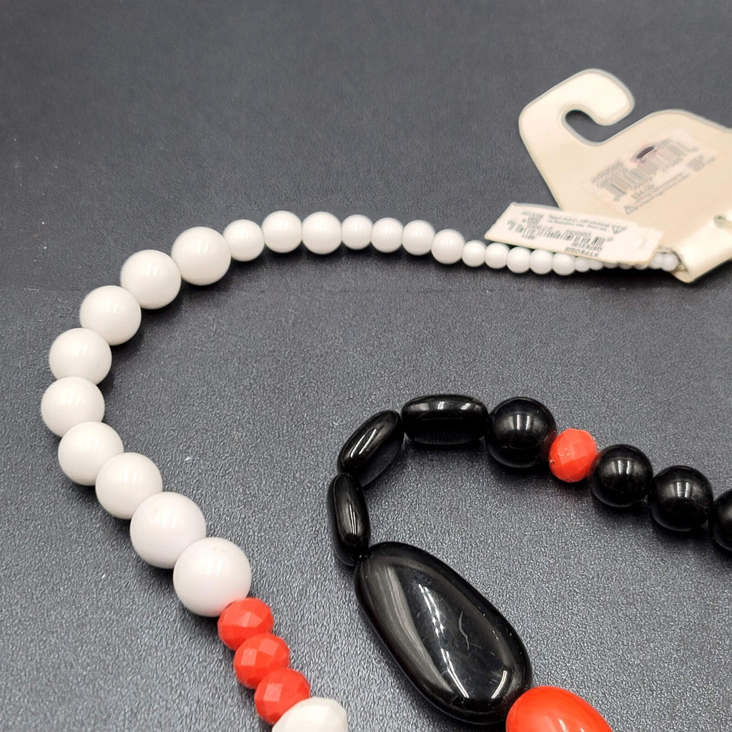 Kim Rogers Acrylic Beaded Necklace Red White Black Long 32" NEW