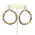 Pierced Earrings Bronze tone Faceted Glass Beaded Hoop Dangle 2"