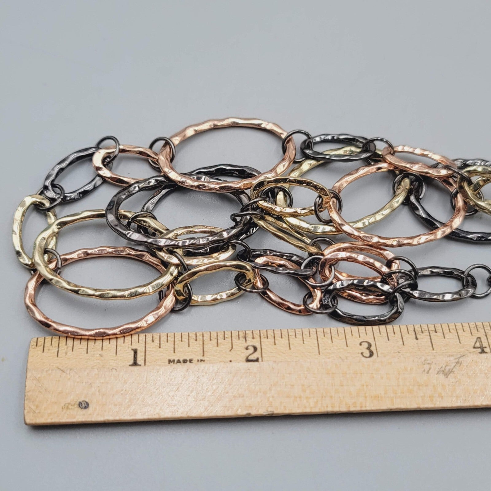 Tri Color Chain Necklace Black Rose Gold and Yellow Gold tone 20"