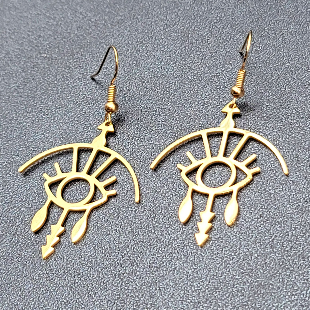 Evil Eye Pierced Earrings Crying Art Gold Plated Statement Dangle New 1.5"