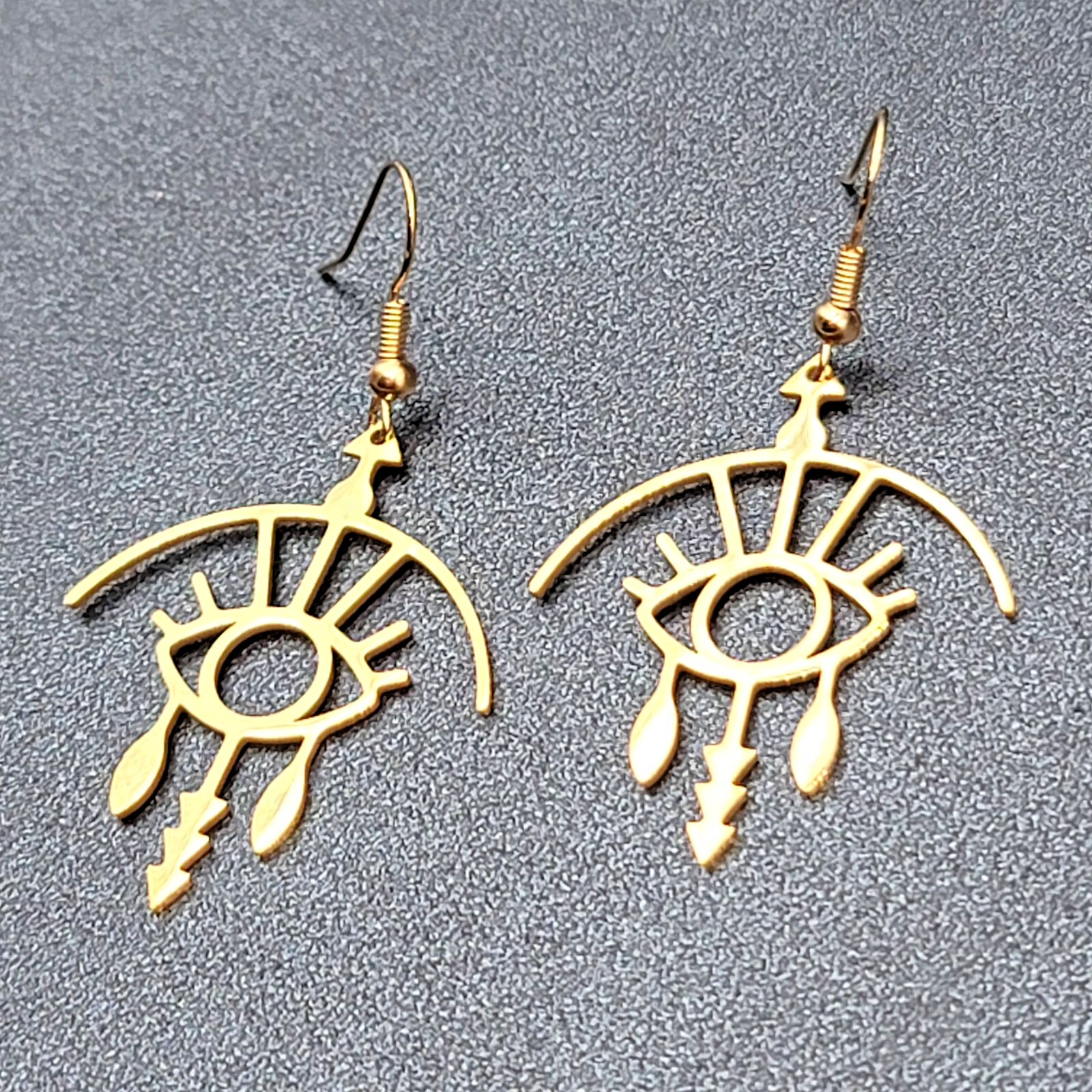 Evil Eye Pierced Earrings Crying Art Gold Plated Statement Dangle New 1.5"
