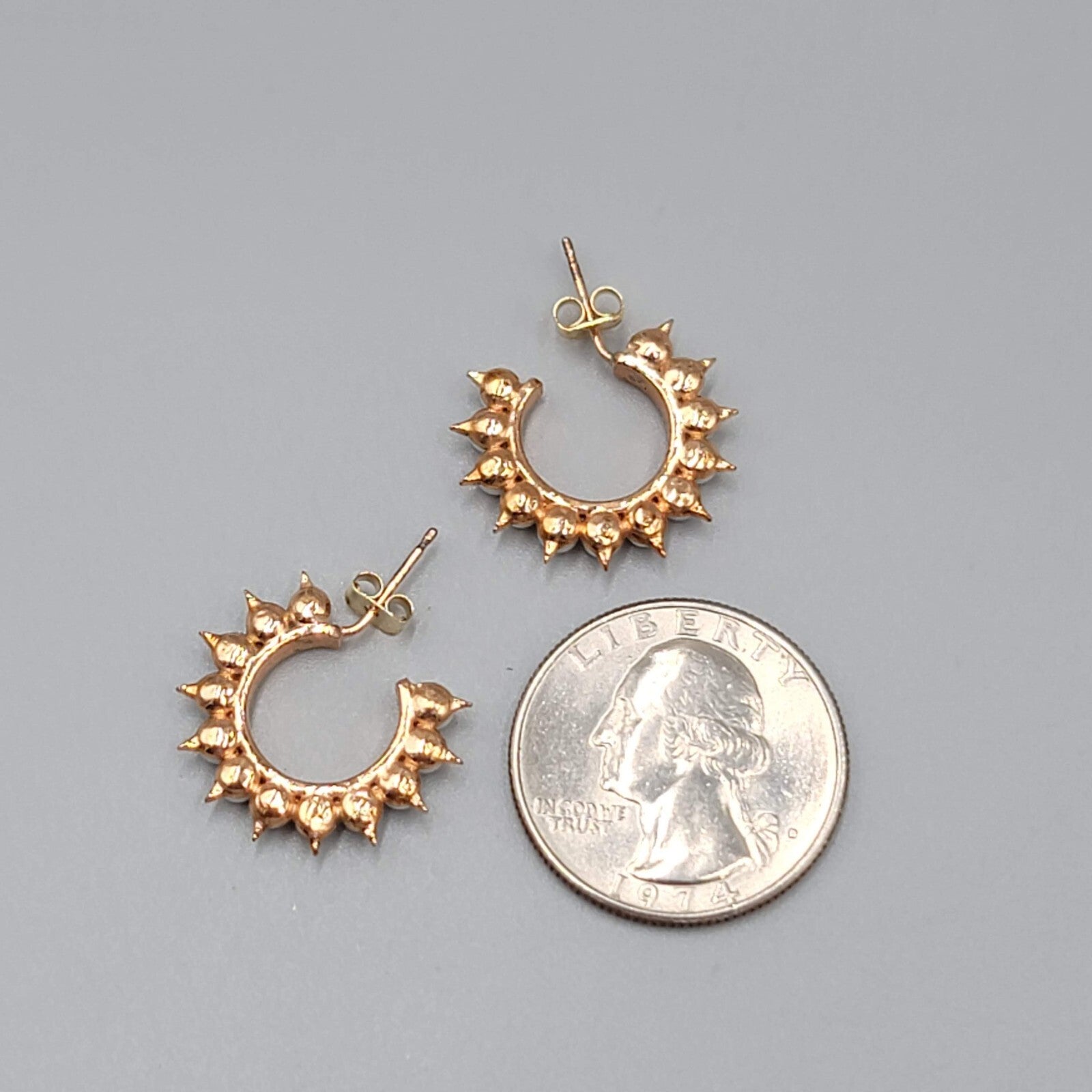 Rose Gold Hoops Pierced Earrings Faux Pearl 3/4"