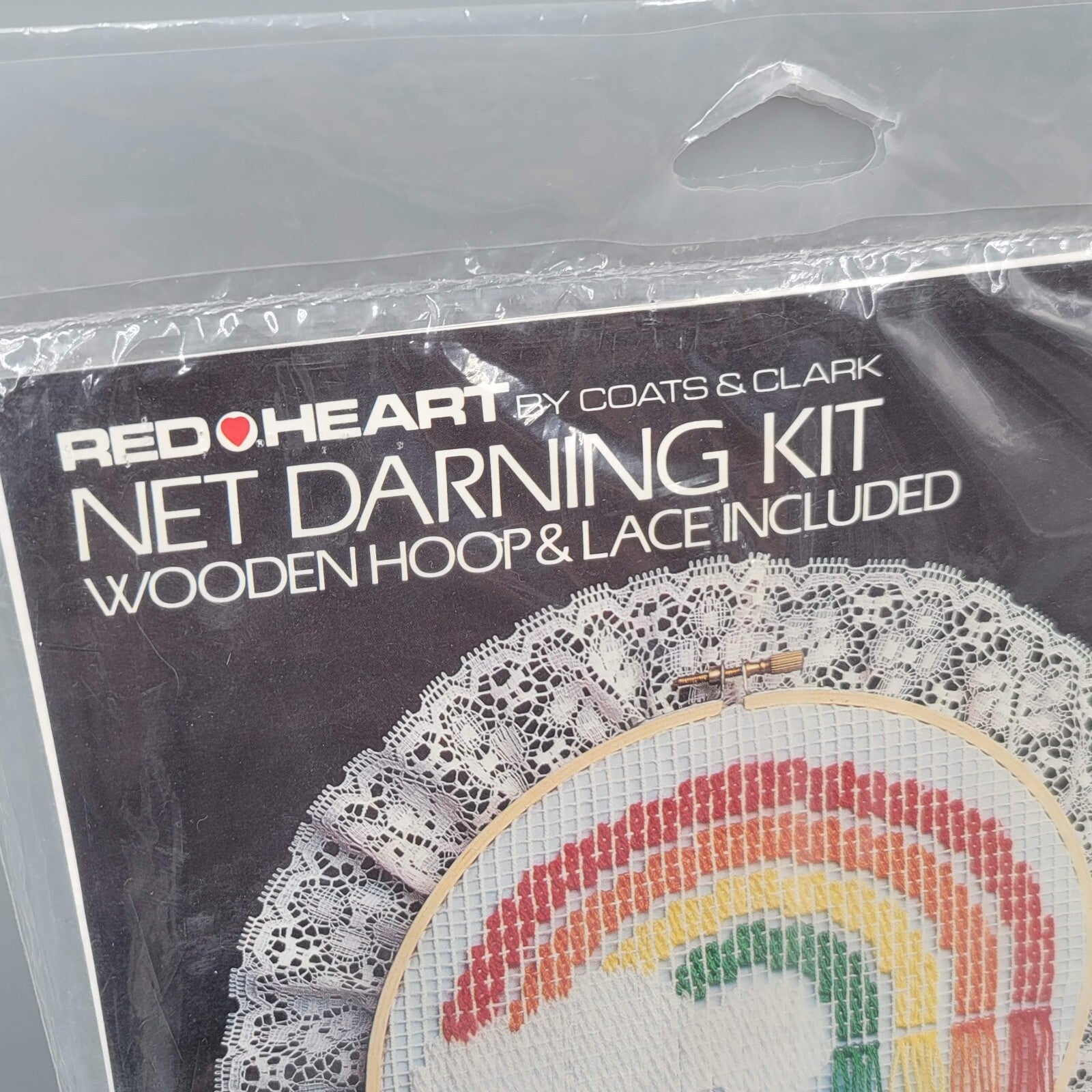 Vintage Red Heart Net Darning Kit Hoop Lace Rainbow Kit 5921-01 NOS